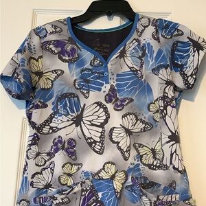 Healing Hands Blue and Yellow Scrub Top